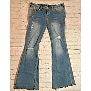 True Religion Jeans Womens Blue Carrie Low Rise Flare Stretch Made in USA 34x32